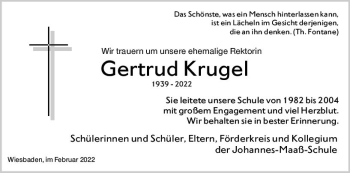 Traueranzeige von Gertrud Krugel von vrm-trauer Wiesbadener Kurier