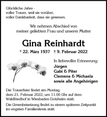 Traueranzeige von Gina Reinhardt von vrm-trauer Wiesbadener Kurier