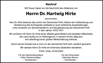Traueranzeige von Hartwig Hirte von vrm-trauer Bürstädter/Lamperth. Ztg/Starkenburger