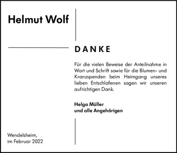 Traueranzeige von Helmut Wolf von vrm-trauer Allgemeine Zeitung Alzey