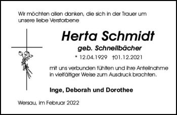 Traueranzeige von Herta Schmidt von vrm-trauer Odenwälder Echo