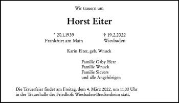 Traueranzeige von Horst Eiter von vrm-trauer Wiesbadener Kurier