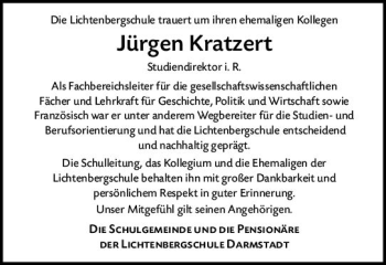 Traueranzeige von Jürgen Kratzert von vrm-trauer Darmstädter Echo