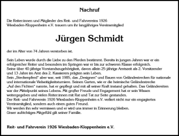 Traueranzeige von Jürgen Schmidt von vrm-trauer Wiesbadener Kurier