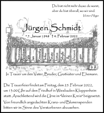 Traueranzeige von Jürgen Schmidt von vrm-trauer Wiesbadener Kurier