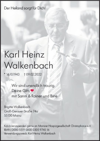 Traueranzeige von Karl Heinz Walkenbach von vrm-trauer AZ Mainz