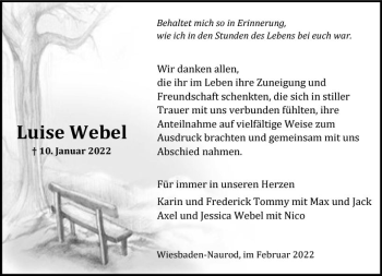 Traueranzeige von Luise Webel von vrm-trauer Wiesbadener Kurier