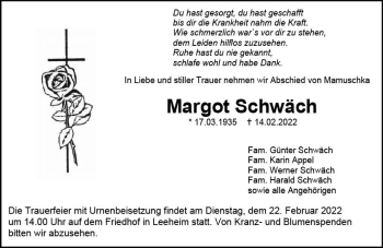 Traueranzeige von Margot Schwäch von vrm-trauer Groß-Gerauer Echo
