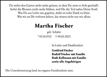Traueranzeige von Martha Fischer von vrm-trauer Wormser Zeitung