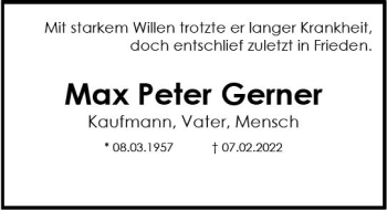 Traueranzeige von Max Peter Gerner von vrm-trauer Wiesbadener Kurier