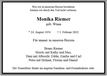 Traueranzeige von Monika Riemer von vrm-trauer Idsteiner Zeitung