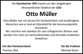 Traueranzeige von Otto Müller von vrm-trauer Rüsselsheimer Echo / MainSpitze
