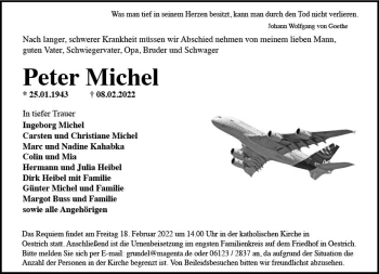 Traueranzeige von Peter Michel von vrm-trauer Rheingau