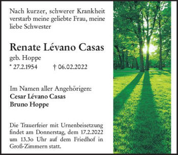 Traueranzeige von Renate Levano Casas von vrm-trauer Darmstädter Echo