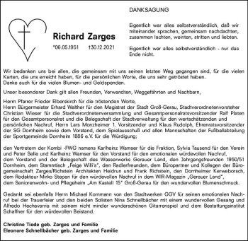 Traueranzeige von Richard Zarges von vrm-trauer Groß-Gerauer Echo