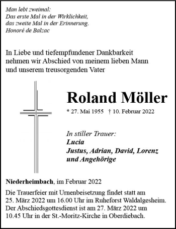 Traueranzeige von Roland Möller von vrm-trauer Allgemeine  Zeitung Ingelheim-Bingen