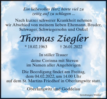 Traueranzeige von Thomas Ziegler von vrm-trauer Groß-Gerauer Echo