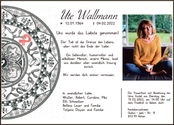 Traueranzeige von Ute Wallmann von vrm-trauer Idsteiner Zeitung