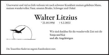 Traueranzeige von Walter Litzius von vrm-trauer Wiesbadener Kurier