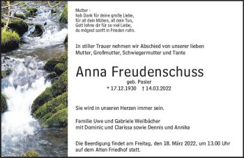 Traueranzeige von Anna Freudenschuss von vrm-trauer Hochheimer Zeitung