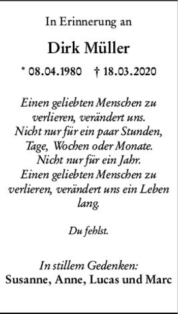 Traueranzeige von Dirk Müller von vrm-trauer AZ Mainz