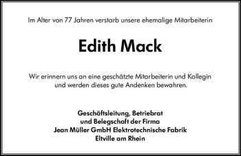 Traueranzeige von Edith Mack von vrm-trauer Rheingau