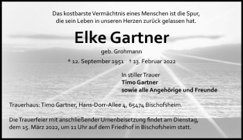Traueranzeige von Elke Gartner von vrm-trauer Rüsselsheimer Echo / MainSpitze