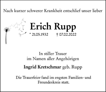 Traueranzeige von Erich Rupp von vrm-trauer Wiesbadener Kurier