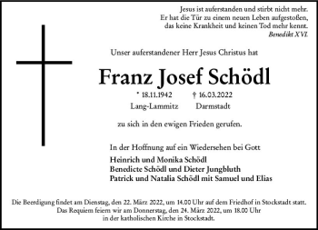 Traueranzeige von Franz Josef Schödl von vrm-trauer Groß-Gerauer Echo