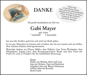 Traueranzeige von Gabi Mayer von vrm-trauer Hochheimer Zeitung