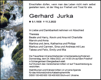 Traueranzeige von Gerhard Jurka von vrm-trauer Wiesbadener Kurier