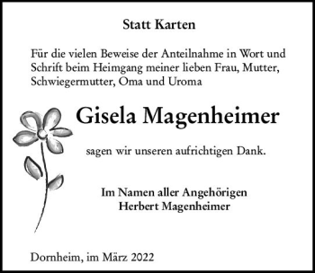 Traueranzeige von Gisela Magenheimer von vrm-trauer Groß-Gerauer Echo