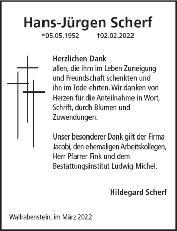 Traueranzeige von Hans-Jürgen Scherf von vrm-trauer Idsteiner Zeitung
