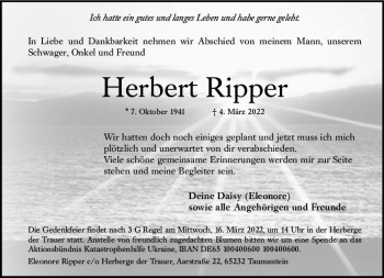 Traueranzeige von Herbert Ripper von vrm-trauer Wiesbadener Kurier