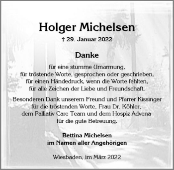 Traueranzeige von Holger Michelsen von vrm-trauer Wiesbadener Kurier
