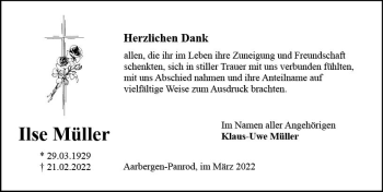 Traueranzeige von Ilse Müller von vrm-trauer Wiesbadener Kurier
