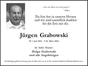 Traueranzeige von Jürgen Grabowski von vrm-trauer Wiesbadener Kurier