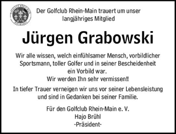 Traueranzeige von Jürgen Grabowski von vrm-trauer Wiesbadener Kurier
