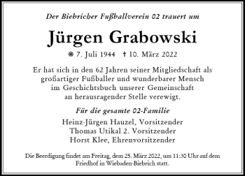 Traueranzeige von Jürgen Grabowski von vrm-trauer Wiesbadener Kurier