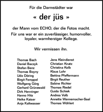 Traueranzeige von Jüs  von vrm-trauer Darmstädter Echo