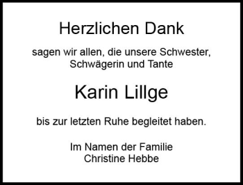 Traueranzeige von Karin Lillge von vrm-trauer DieburgerAnzeiger/Groß-Zimmerner Lokala