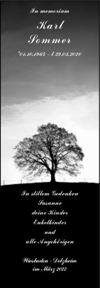 Traueranzeige von Karl Sommer von vrm-trauer Wiesbadener Kurier