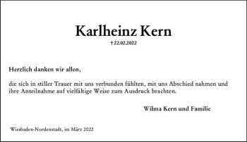 Traueranzeige von Karlheinz Kern von vrm-trauer Wiesbadener Kurier