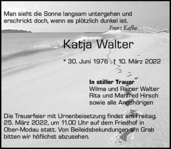 Traueranzeige von Katja Walter von vrm-trauer Darmstädter Echo