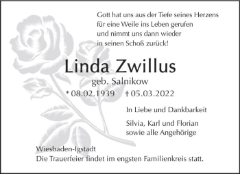 Traueranzeige von Linda Zwillus von vrm-trauer Idsteiner Zeitung