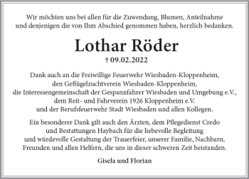 Traueranzeige von Lothar Räder von vrm-trauer Wiesbadener Kurier