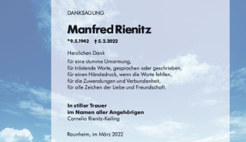 Traueranzeige von Manfred Rienitz von vrm-trauer Rüsselsheimer Echo / MainSpitze