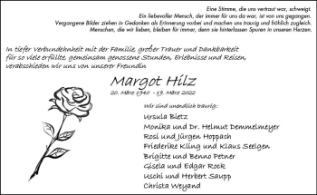 Traueranzeige von Margot Hilz von vrm-trauer Wiesbadener Kurier
