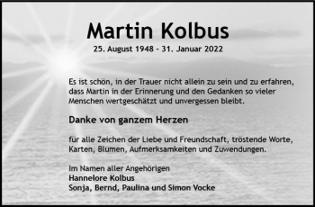 Traueranzeige von Martin Kolbus von vrm-trauer Idsteiner Zeitung