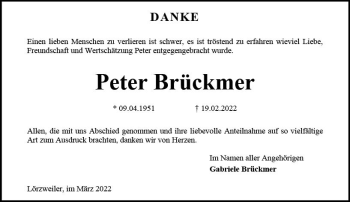 Traueranzeige von Peter Brückmer von vrm-trauer AZ Mainz